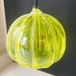Hand Blown Glass Ornament: Rainbow jewel tone snowball ornaments Lemon yellow