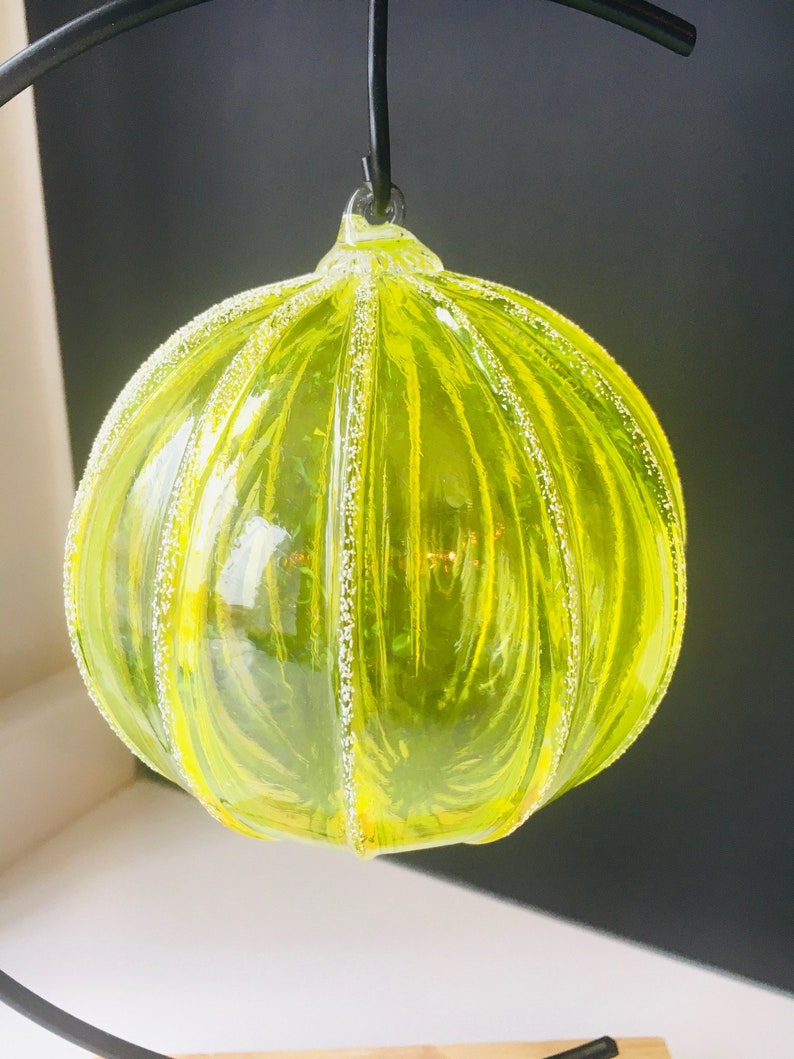 Hand Blown Glass Ornament: Rainbow jewel tone snowball ornaments Lemon yellow