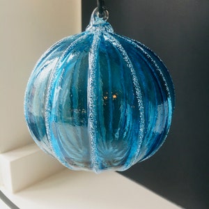 Hand Blown Glass Ornament: Rainbow jewel tone snowball ornaments Aqua