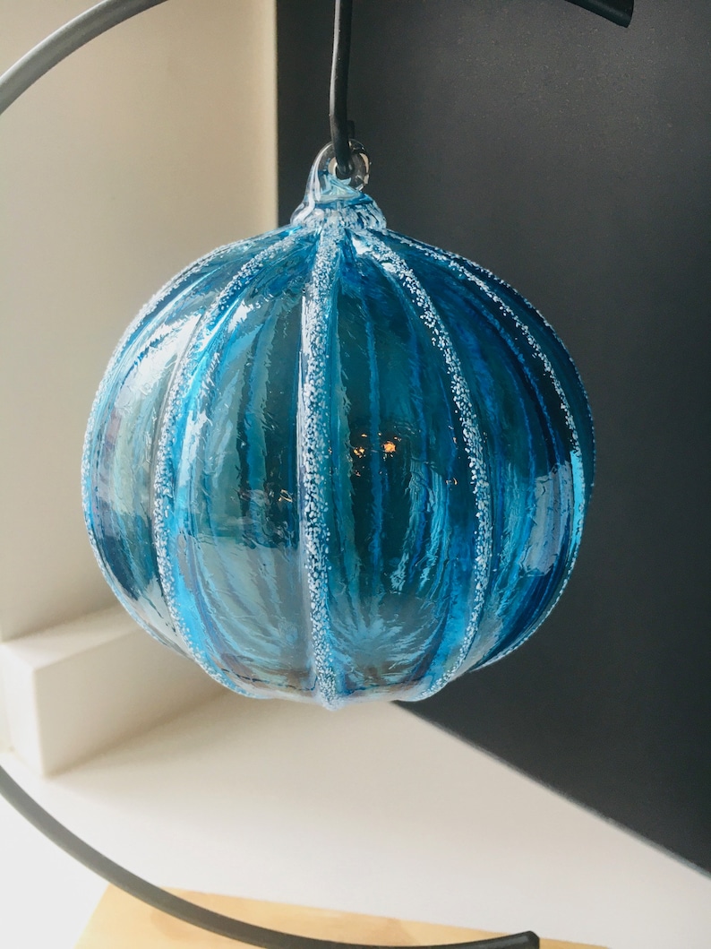 Hand Blown Glass Ornament: Rainbow jewel tone snowball ornaments Aqua