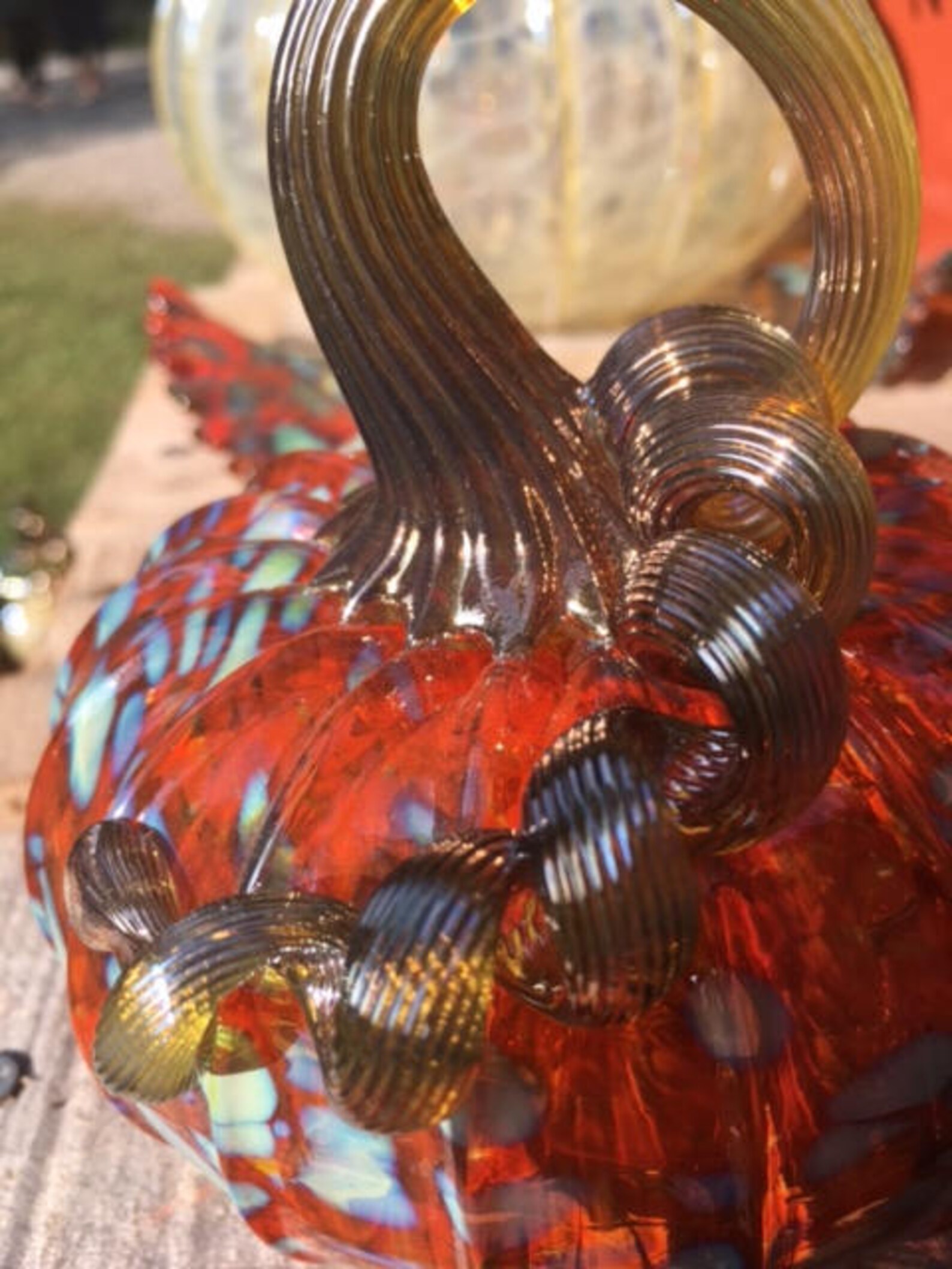 Small orange with dots hand blown glass pumpkin with gold stem | Etsy