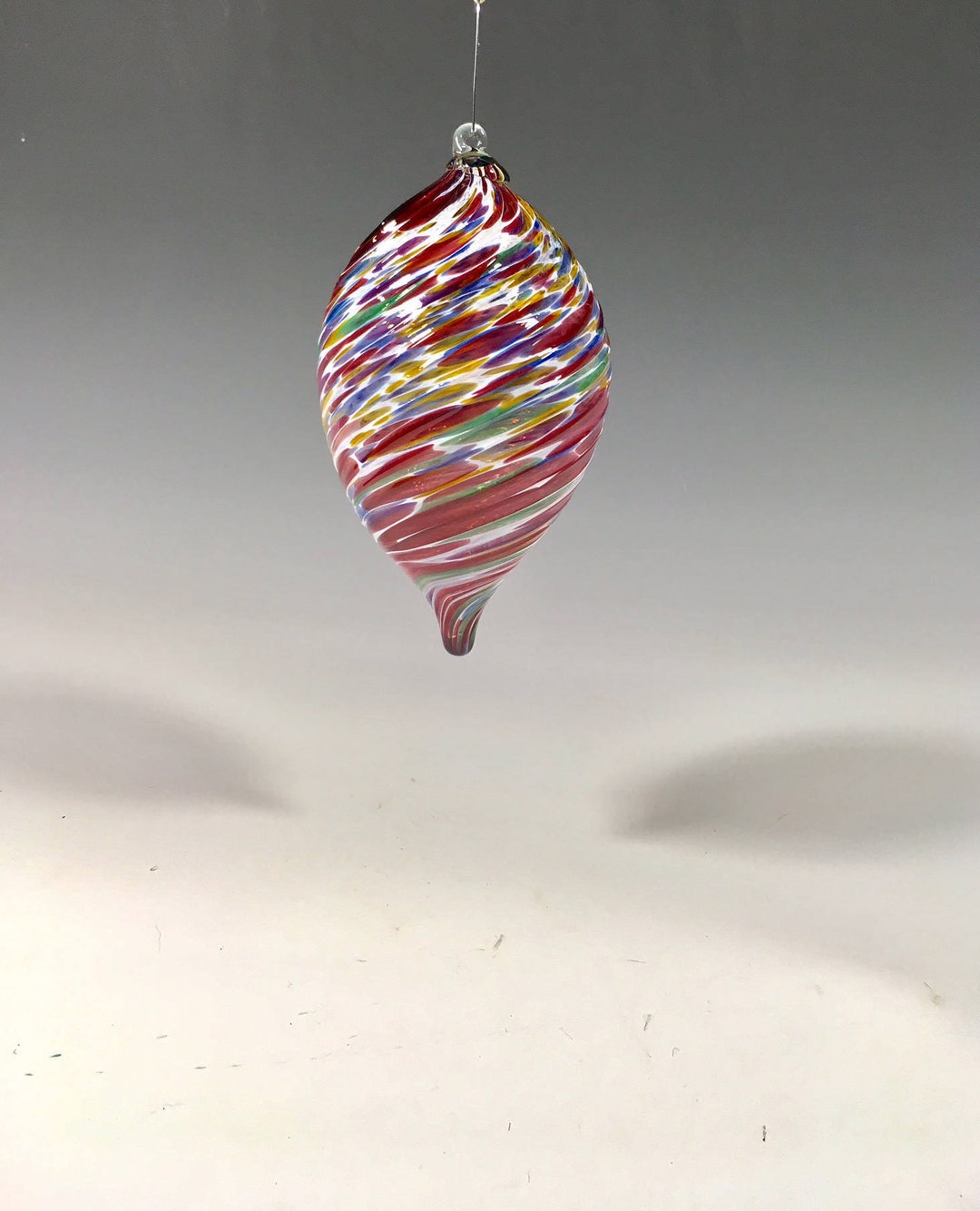 Hand Blown Glass Ornament: Pink Blend and White Teardrop - Etsy
