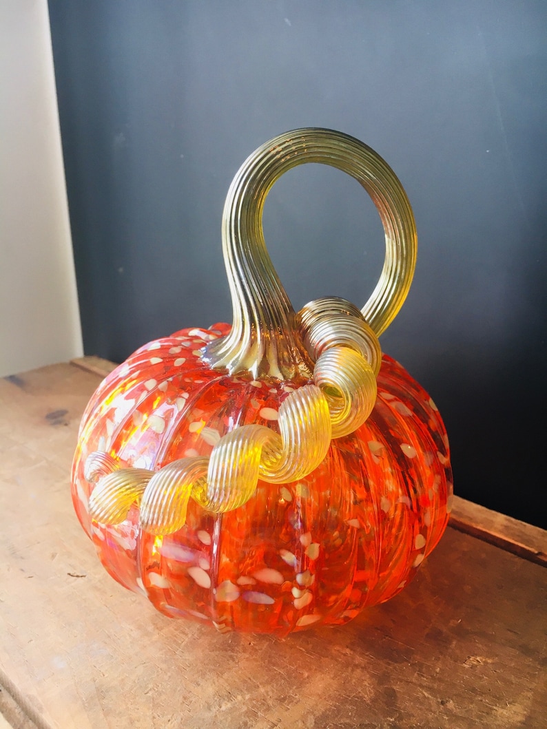 Assorted orange hand blown glass pumpkins with golden stems | Etsy