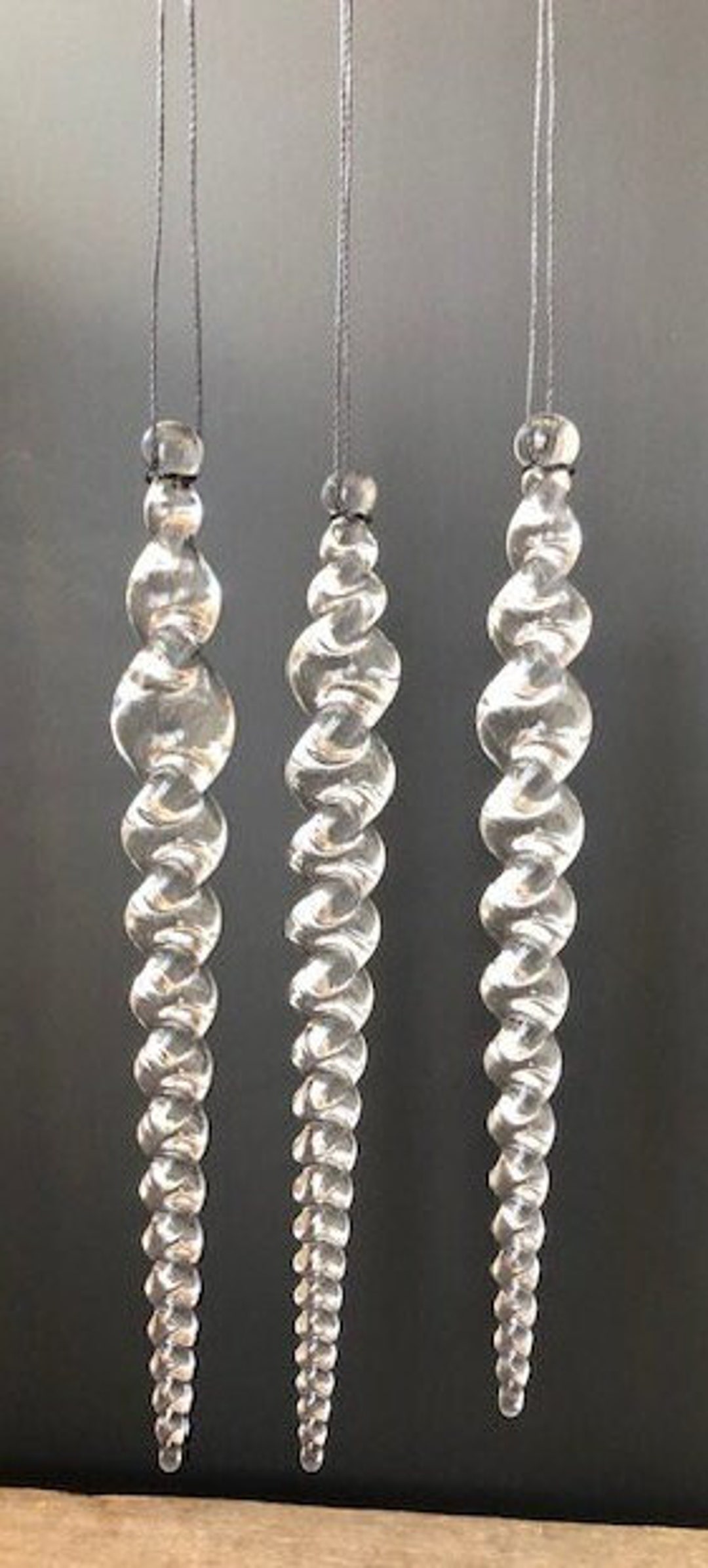 Hand Blown Glass Icicle Ornaments Clear Crystal Sold as a Set of 3 Etsy