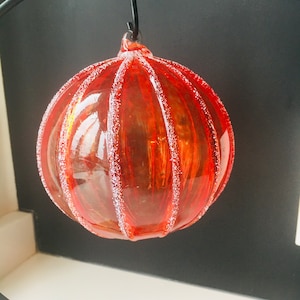 Hand Blown Glass Ornament: Rainbow jewel tone snowball ornaments Red