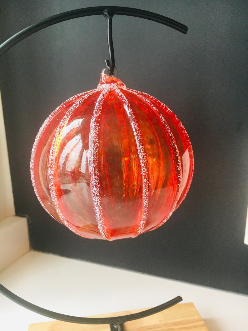 Hand Blown Glass Ornament: Rainbow jewel tone snowball ornaments Red