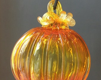 Hand Blown Glass Ornament:  Pumpkin Harvest Orange ornament