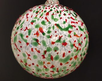 Hand Blown Glass Ornament:  Christmas Confetti Snowball