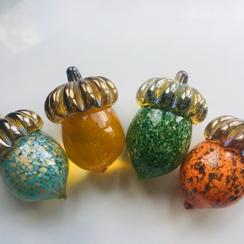 Hand blown glass acorn paperweights