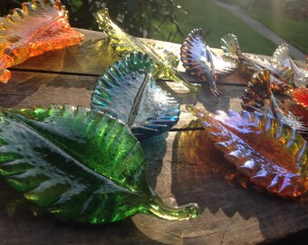 Hand blown glass fall leaves in various colors