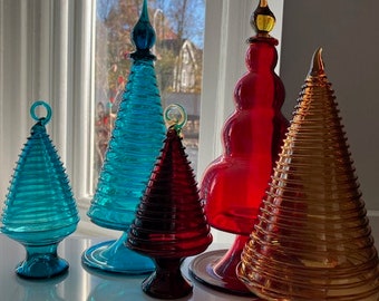 Hand Blown Glass Tree Sculptures Holiday Christmas