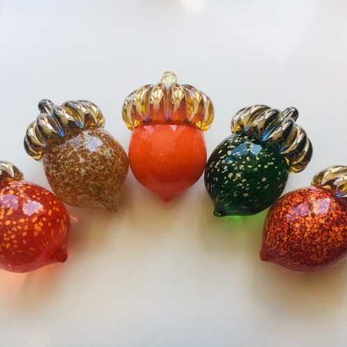 Hand blown glass acorn paperweights