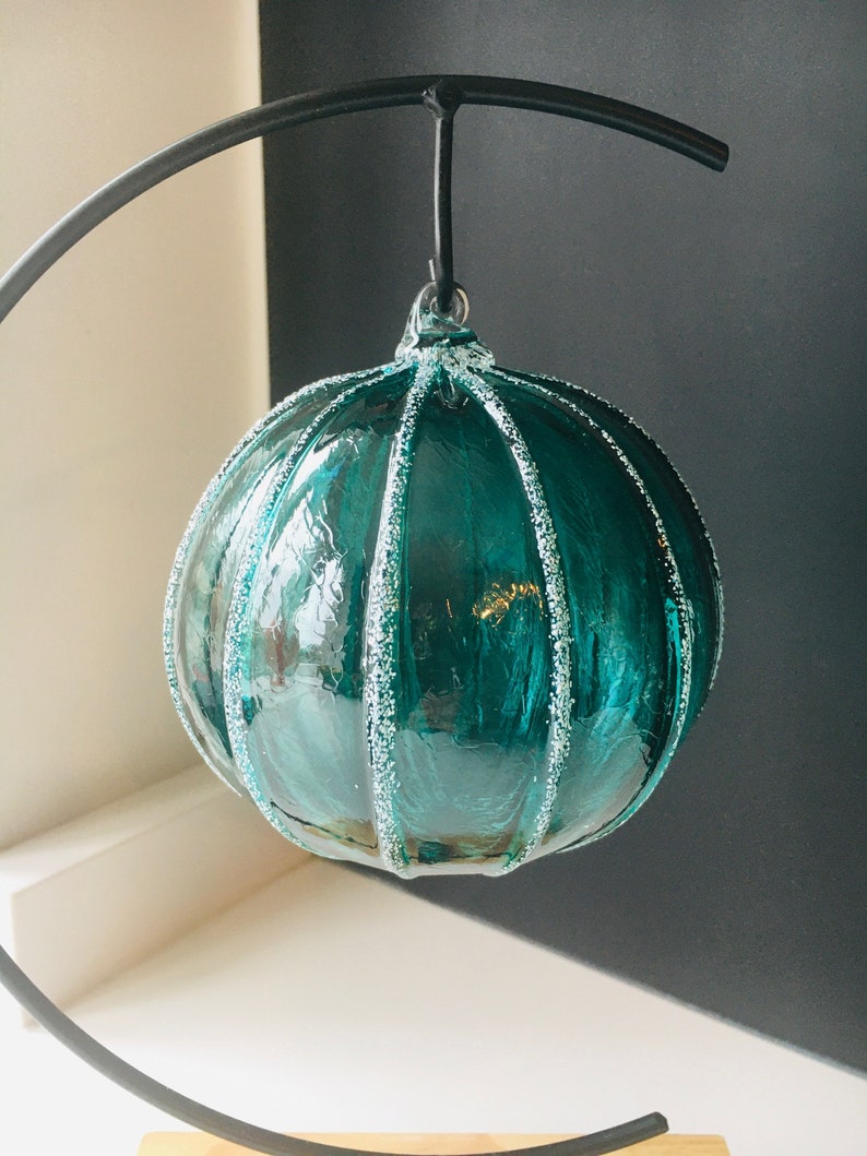 Hand Blown Glass Ornament: Rainbow jewel tone snowball ornaments Emerald