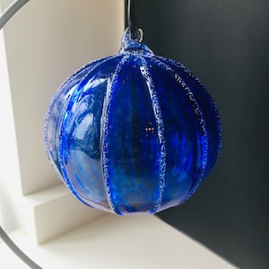 Hand Blown Glass Ornament: Rainbow jewel tone snowball ornaments Cobalt