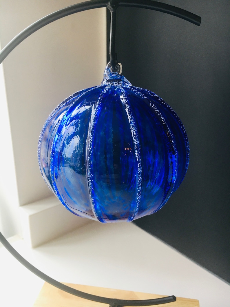 Hand Blown Glass Ornament: Rainbow jewel tone snowball ornaments Cobalt