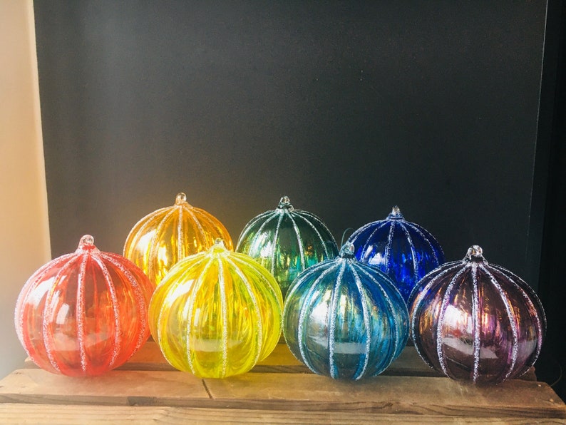 Hand Blown Glass Ornament: Rainbow jewel tone snowball ornaments image 1