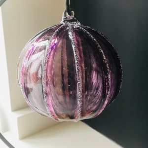 Hand Blown Glass Ornament: Rainbow jewel tone snowball ornaments Purple