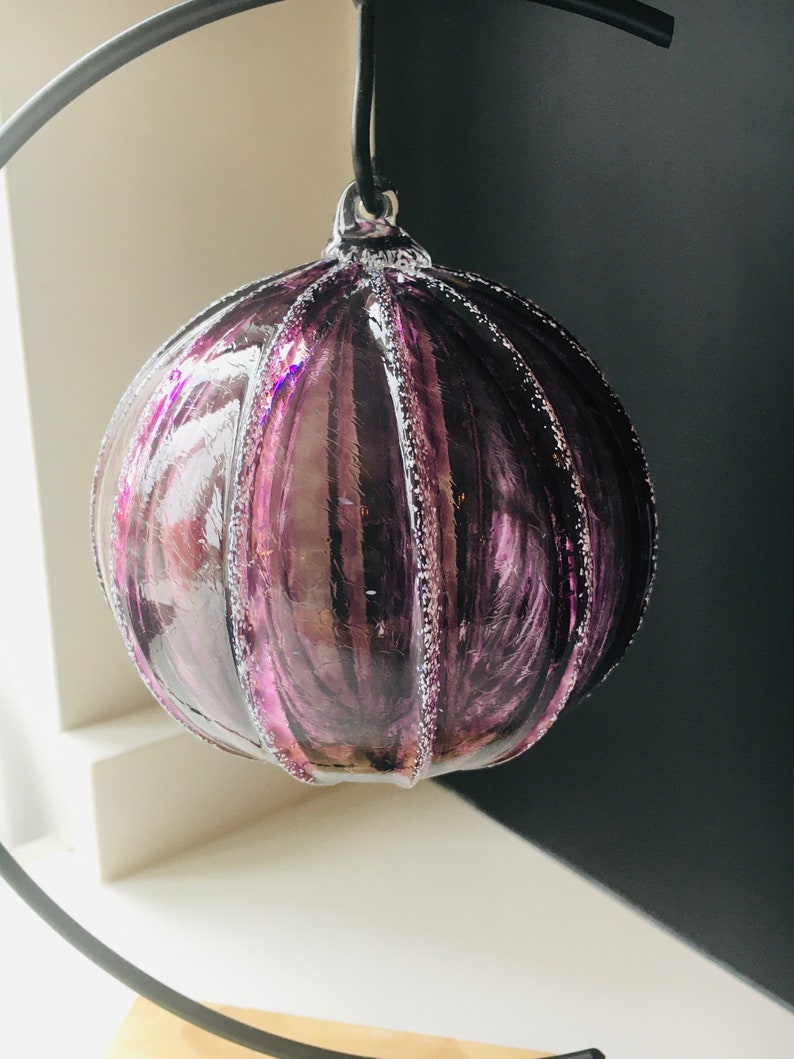 Hand Blown Glass Ornament: Rainbow jewel tone snowball ornaments Purple