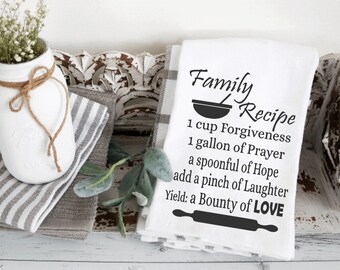 Family Recipe Custom Tea Towel/Flour Sack Towel/Kitchen Towel/ Dish Towel/ Custom Kitchen Decoration/ Kitchen Towel with Family Recipe Gift