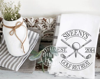 Custom Personalized Golf Retreat Tea Towel/ New Home on Golf Course Housewarming Gift/ Golf Lovers Gift/ Golf Enthusiast Gift