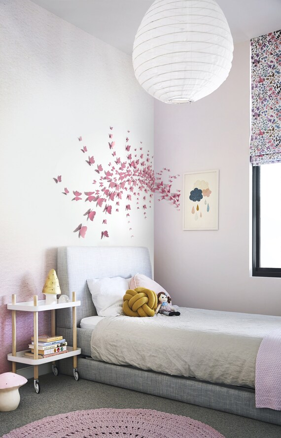 3d Butterfly For Baby S Room Wall Art 192pcs Metallic Shimmer Shaded Effect Diy Wall Sticker Home Art Decor Light Pink