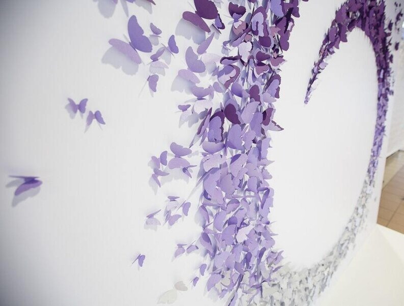 Download 3d Butterfly Wall Art 192pcs Metallic Shimmer Shaded Effect Ombr U00e9 Effect Diy Wall Sticker Home Wedding Room Art Decor Home Decoration Violet Wall Decor Home Living Vadel Com
