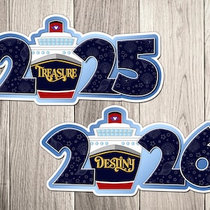 two stickers with a picture of a boat and the number twenty twenty twenty twenty