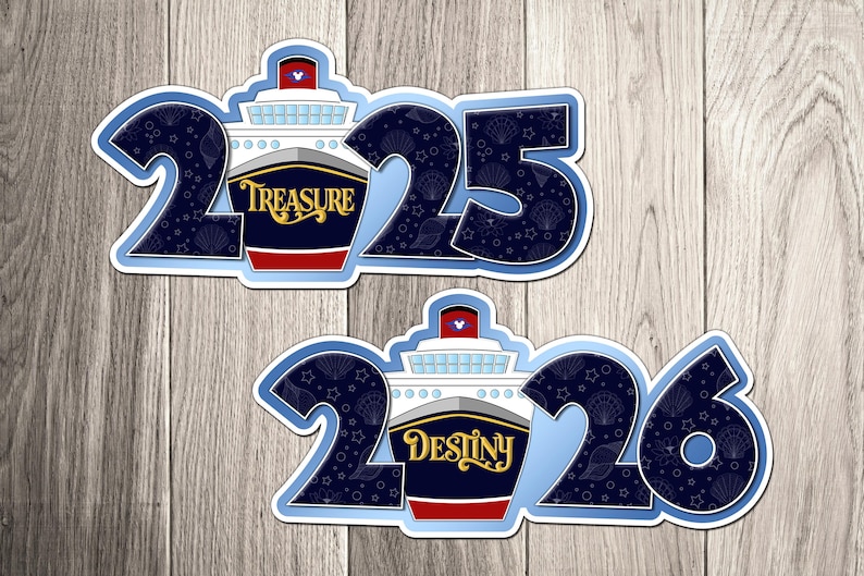 two stickers with a picture of a boat and the number twenty twenty twenty twenty