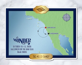 Disney Wonder Baja Cruise Map Magnet – Personalized Cabin Door Decor – WO-0004