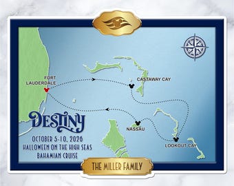 Disney Destiny Bahamian Cruise Map Magnet – Personalized Cabin Door Decor – DE-0003