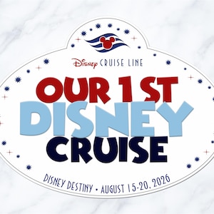 The image is a promotional sticker for Disney Cruise, featuring the text "Disney Cruise" in large letters, surrounded by stars and a Mickey Mouse logo.