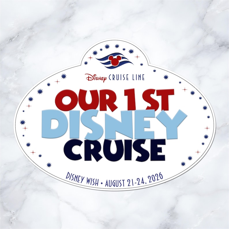 The image is a promotional sticker for Disney Cruise, featuring the text "Disney Cruise" in large letters, surrounded by stars and a Disney logo.