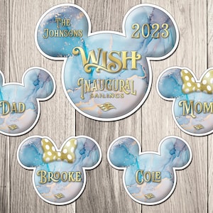 Disney Wish Cruise Ship Magnet Inaugural Sailings Bundle Set -  Personalized Disney Wish Inspired Inaugural Sailing Family Magnet Set