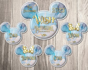 Disney Wish Cruise Ship Magnet Inaugural Sailings Bundle Set -  Personalized Disney Wish Inspired Inaugural Sailing Family Magnet Set