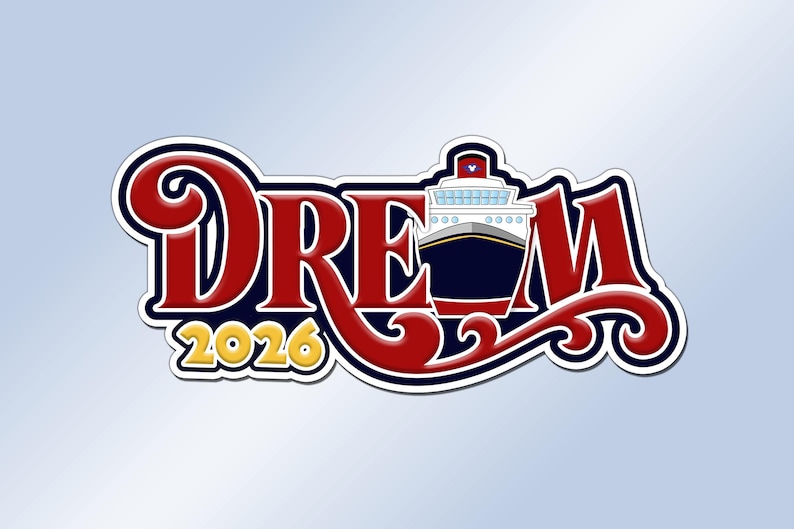 a large, stylized logo with the word "DREAM" prominently displayed. The logo also includes a depiction of a cruise ship, adding a maritime theme to the design.