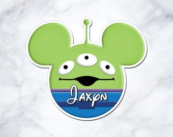 Personalized Green Alien Cruise Door Magnet, Toy Story Custom Name Mouse Ear Decor