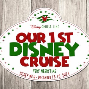 Our 1st Disney Cruise Very Merrytime Christmas Name Tag Family Magnet - Personalized Disney Inspired Name Tag 1st Cruise Magnet for Cruise