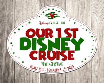 Our 1st Disney Cruise Very Merrytime Christmas Name Tag Family Magnet - Personalized Disney Inspired Name Tag 1st Cruise Magnet for Cruise