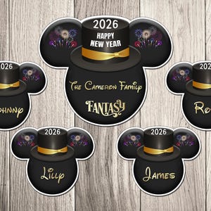 Disney Cruise New Years 2026 Family Magnet Set • Personalized Mickey Ears Fireworks Door Magnets