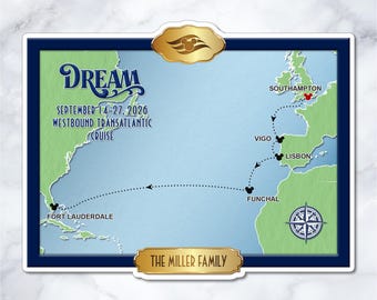 Disney Dream Westbound Transatlantic Cruise Map Magnet – Personalized Cabin Door Decor – DR-0033