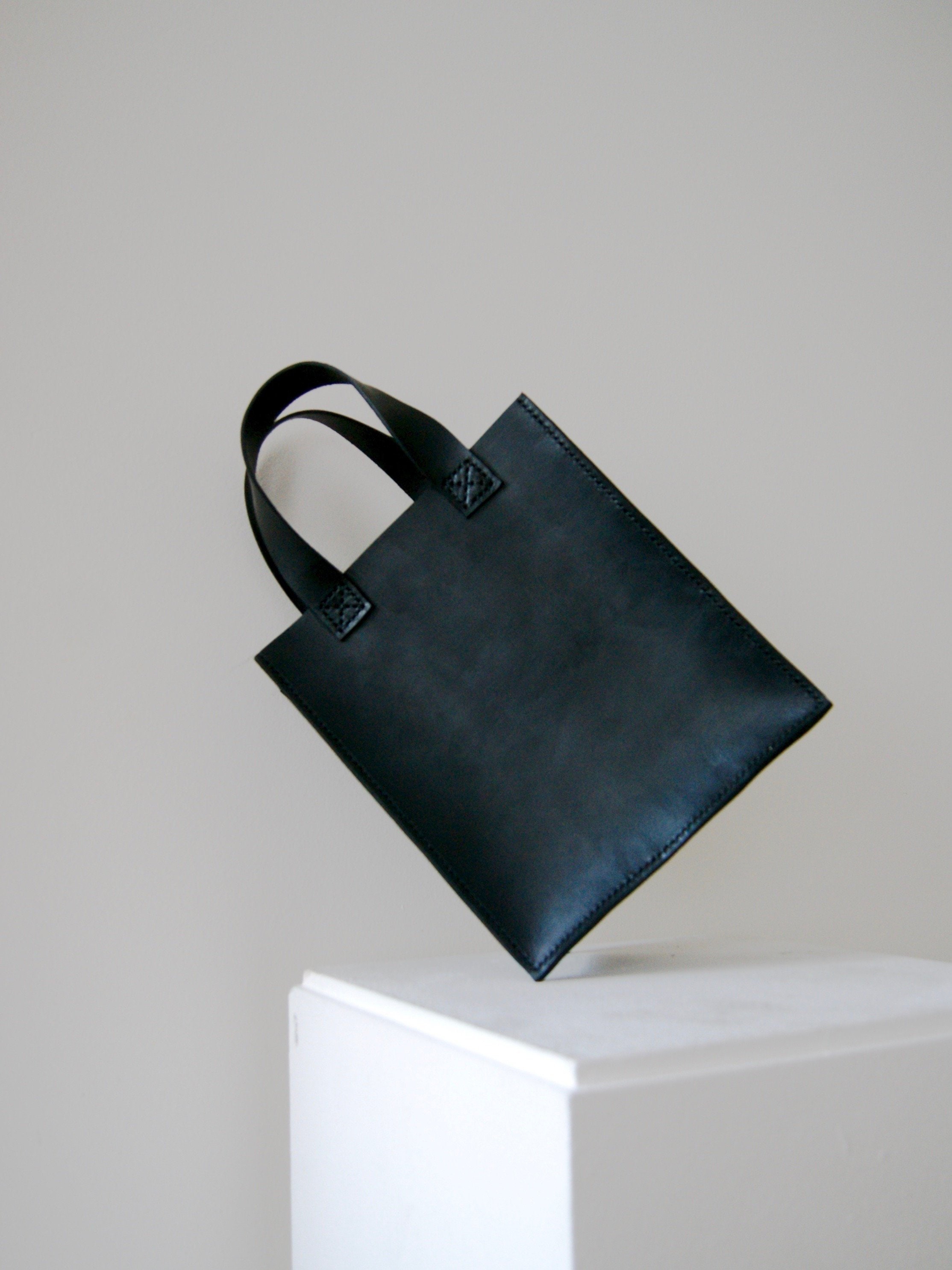 Jour Small Black Vegetable Tanned Leather Tote Bag Handmade - Etsy