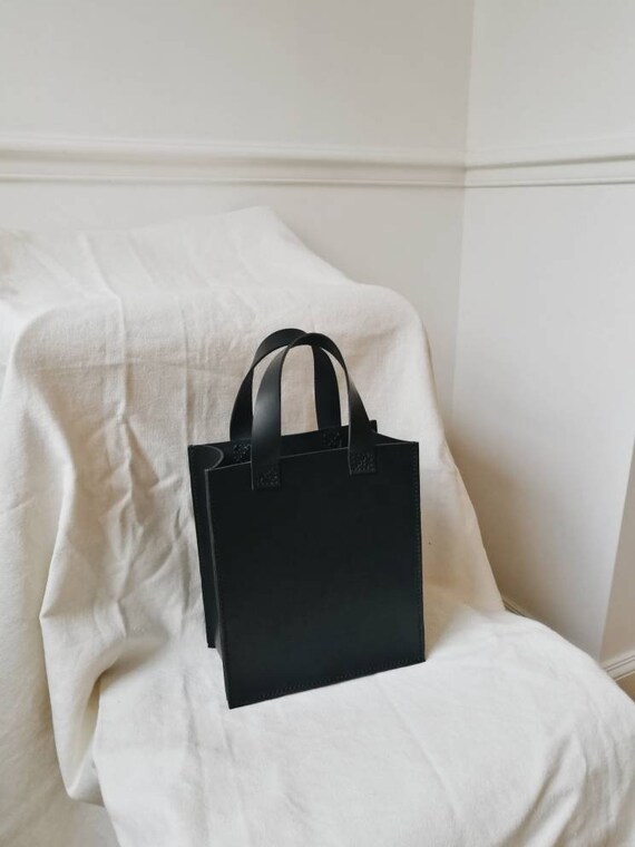 Jour Small Black Vegetable Tanned Leather Tote Bag - Etsy
