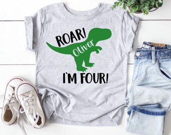 Funny Dinosaur Birthday Shirt for Kids 4th Birthday Party Shirt B-Day Outfit