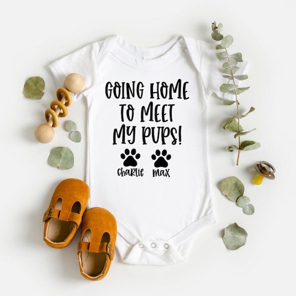 Going Home To Meet My Pups, Dog Baby Clothes, Personalized, Coming Home Outfit, Baby Shower Gift, Dog Baby Gift, Newborn Baby, Baby Gift