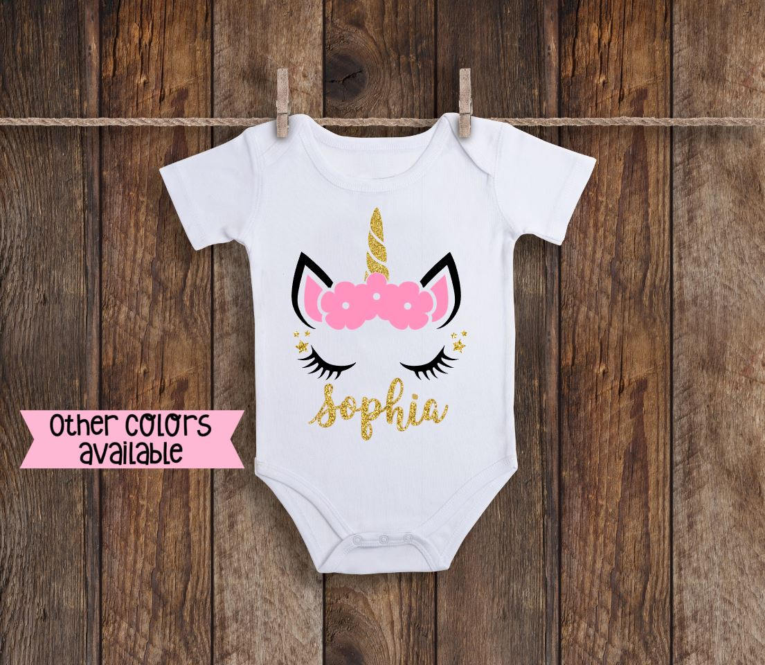 Unicorn Baby Onesie Custom Baby Onesie Personalized Baby Etsy