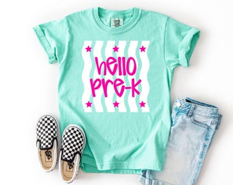 Hello Pre-K Shirt, Kid's Comfort Colors Shirt, 1st Day of School Shirt, Kid's Back To School Shirt, 1st Day of Pre-K, Girl's Pre-K Shirt
