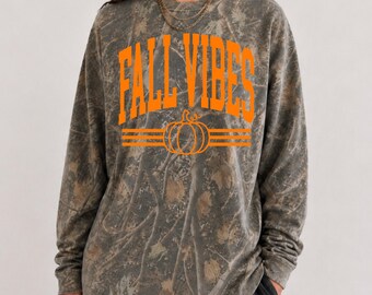 Fall Vibes Shirt, Camo Long Sleeve T-Shirt, Camouflage Shirt, Fall T-Shirt, Halloween Shirt, Thanksgiving Shirt, Fall Graphic Tee, Pumpkin