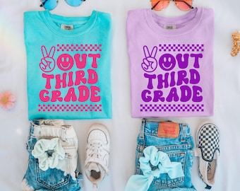 Kid's Comfort Colors Shirt, Peace Out Third Grade, Last Day Of School Shirt, Last Day Of 3rd Grade, In My Summer Era, Last Day of School Era