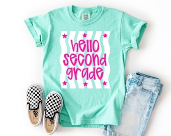Hello Second Grade, Kid's Comfort Colors Shirt, 1st Day of School Shirt, Kid's Back To School Shirt, 1st Day of 2nd Grade, Girl's 2nd Grade