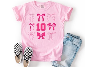 10th Birthday Shirt, Kid's Comfort Colors Shirt, Coquette Bow Birthday Shirt, 10th Birthday Girl, Ten Shirt, Est. 2016, Tenth Birthday Gift